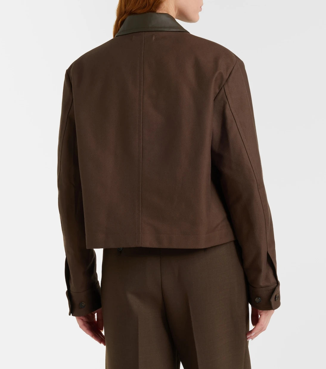 Vince - Cropped leather-trimmed cotton twill jacket