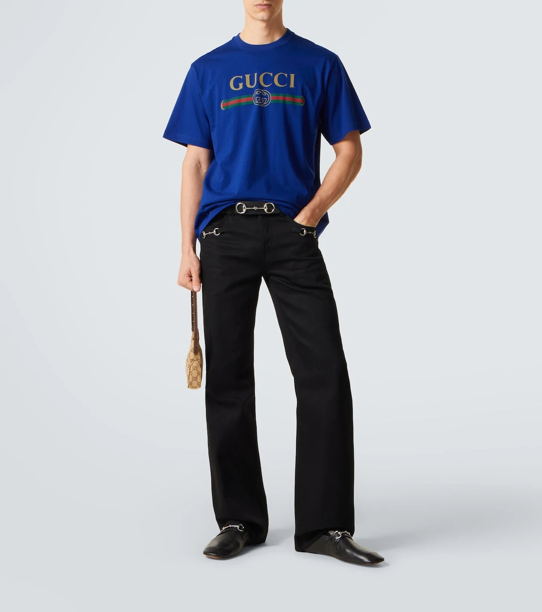 Gucci - تيشيرت جيرسيه قطن وحرير بشعار الماركة