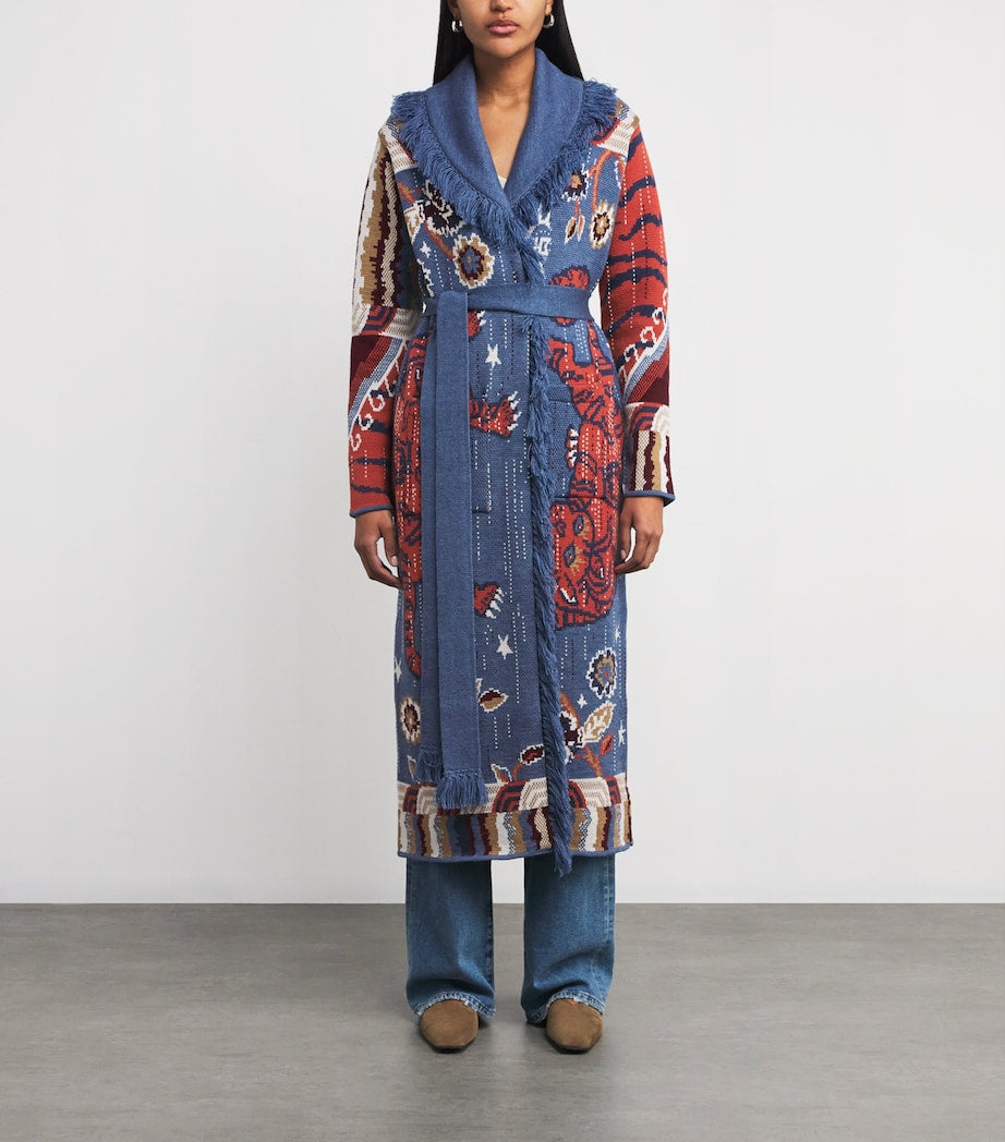 Navy Merino Wool Jacquard Mick Coat