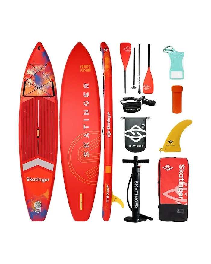 Дъска за плуване с аксесоари Skatinger SUP Interstellar Red 350 x 81 x 15 cm (11'6')