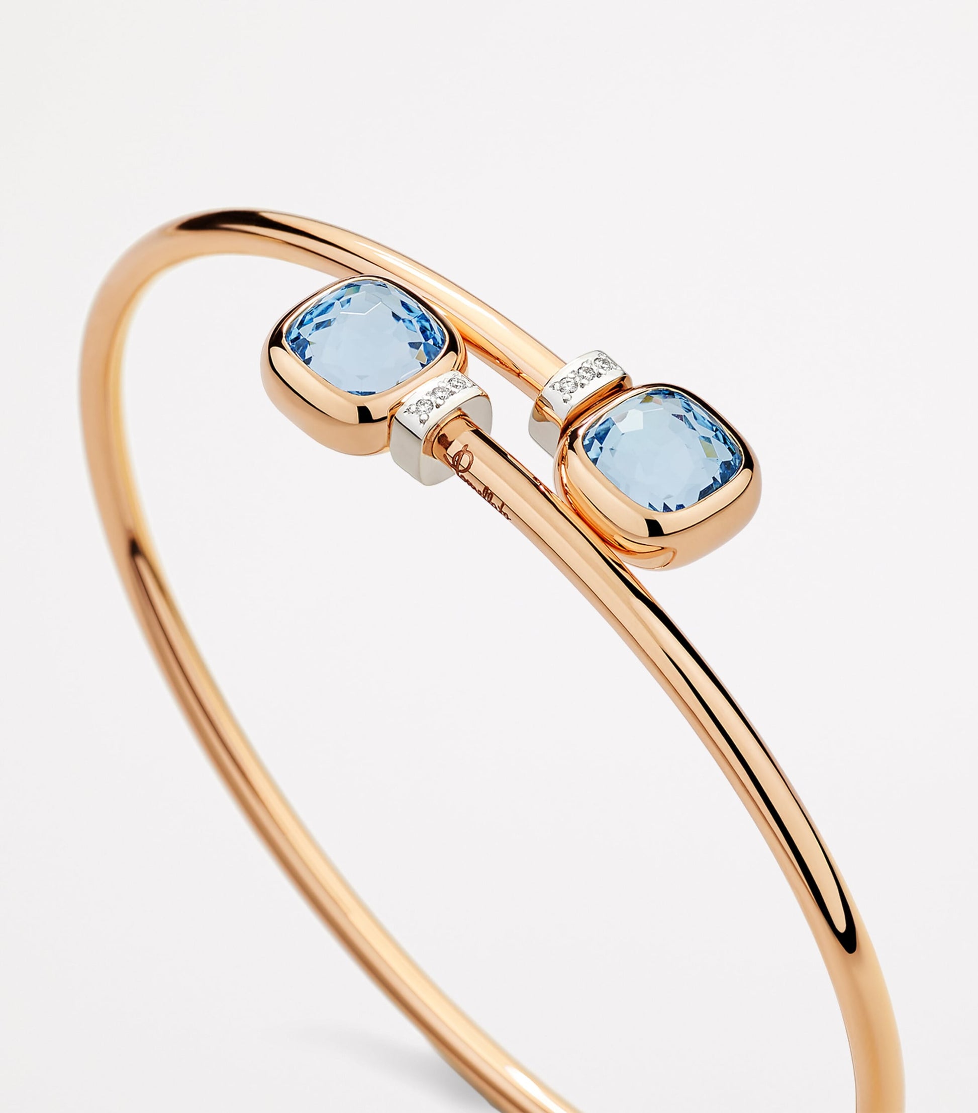 Mixed Gold, Blue Topaz and Diamond Nudo Bangle