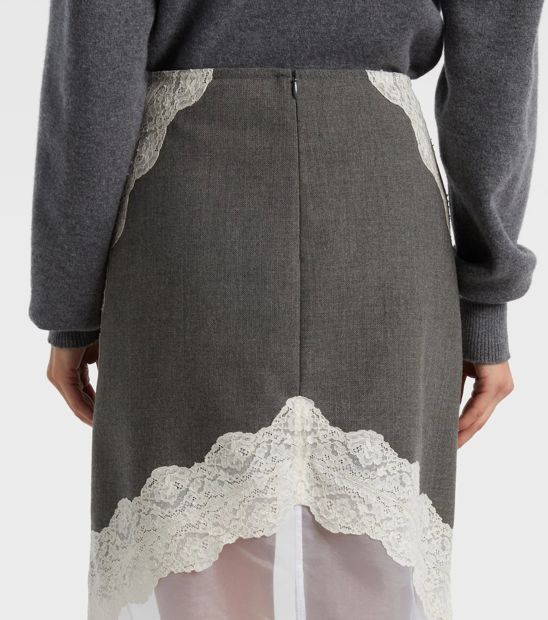 Jil Sander - Lace-trimmed wool midi skirt