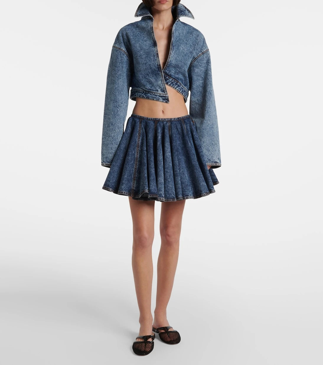 Alaïa - Pleated denim miniskirt