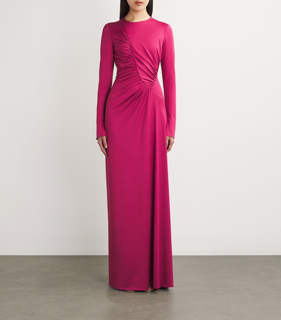 Victoria Beckham Red Long-Sleeve Ruched Maxi Dress
