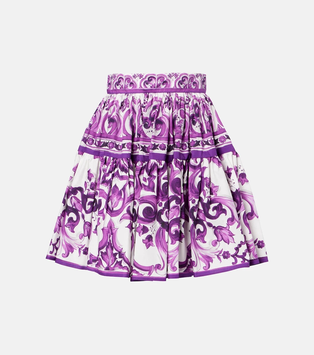 Dolce&Gabbana - تنورة قصيرة من قطن البوبلين بنقشة مايوليكا