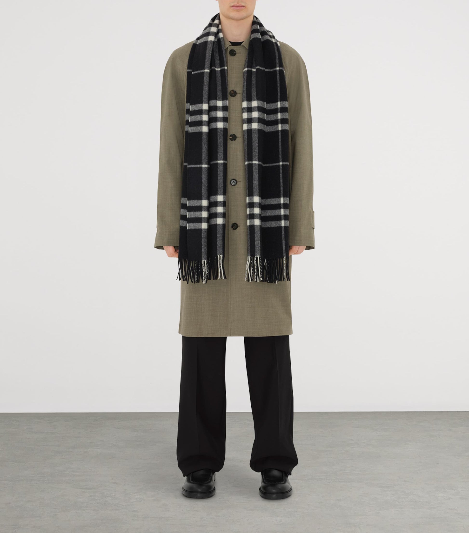 Black Cashmere Wide Check Scarf
