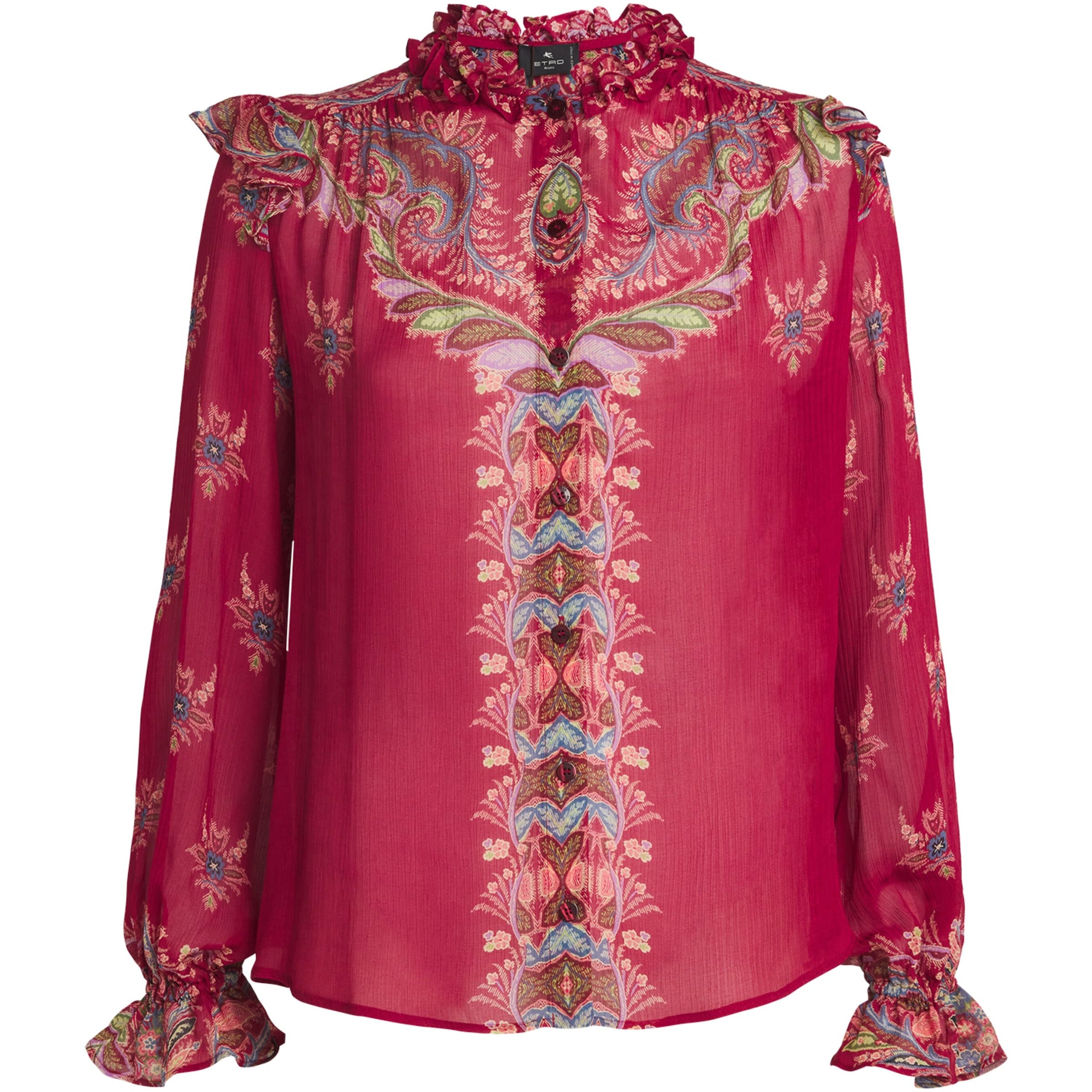 Red Ruffled Paisley Print Blouse
