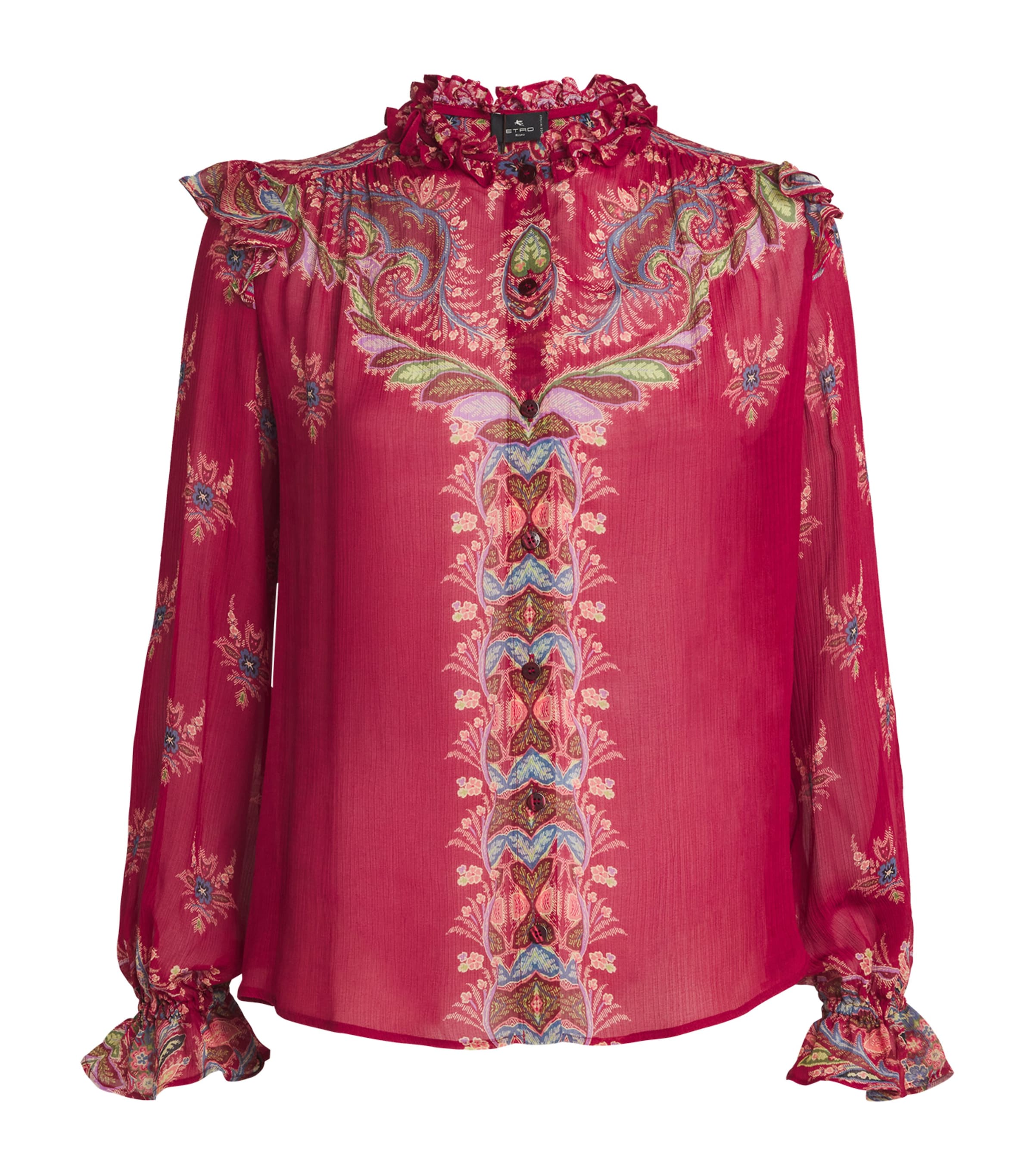 Red Ruffled Paisley Print Blouse