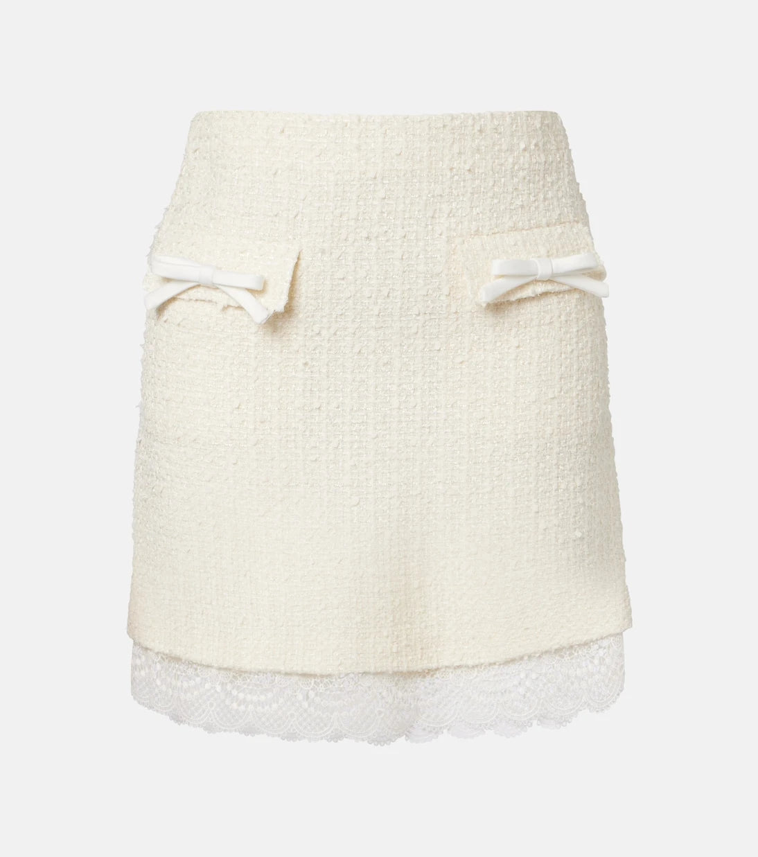 Self-Portrait - Lace-trimmed bouclé miniskirt
