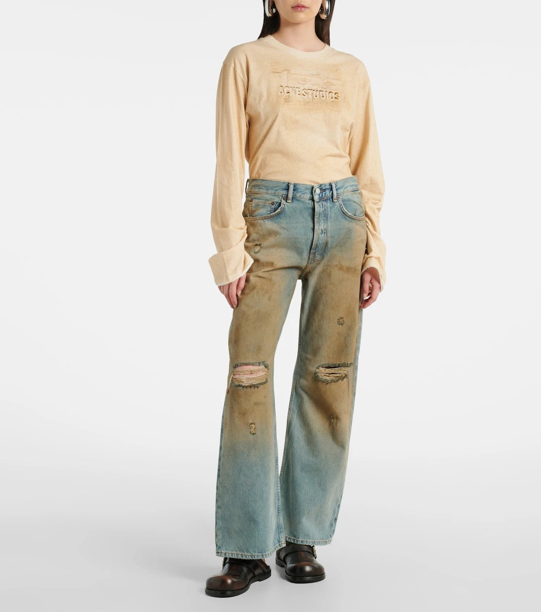 Acne Studios - 2021F distressed mid-rise wide-leg jeans