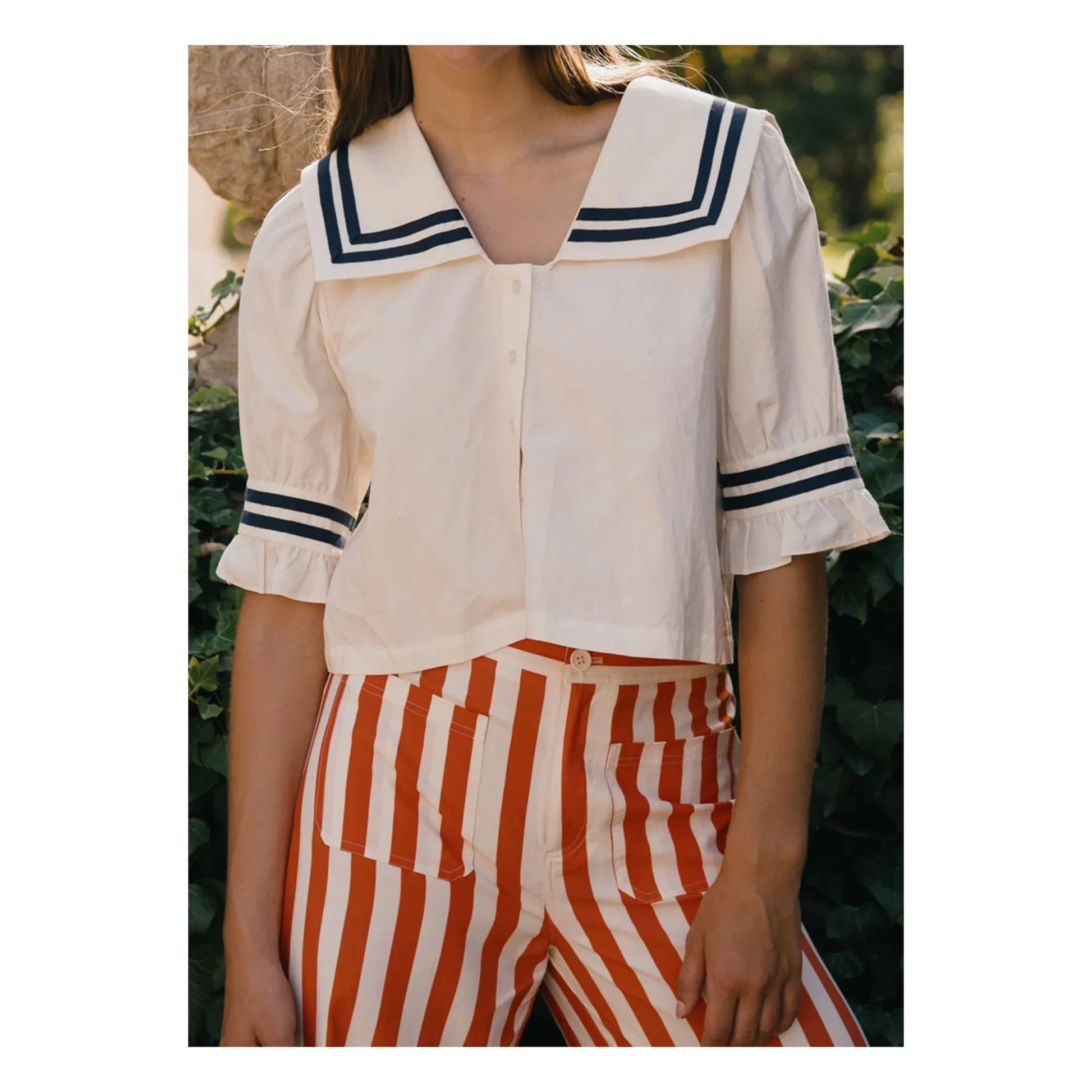 The Tiny Big Sister - Linen and cotton striped pants | Red