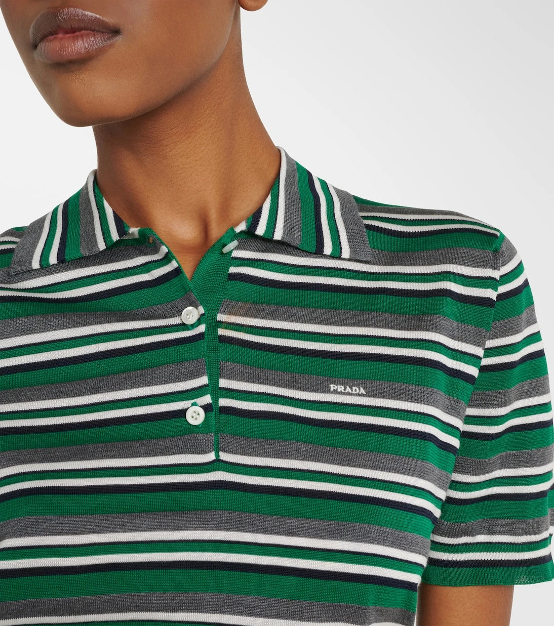 Prada - Striped cotton and silk polo shirt