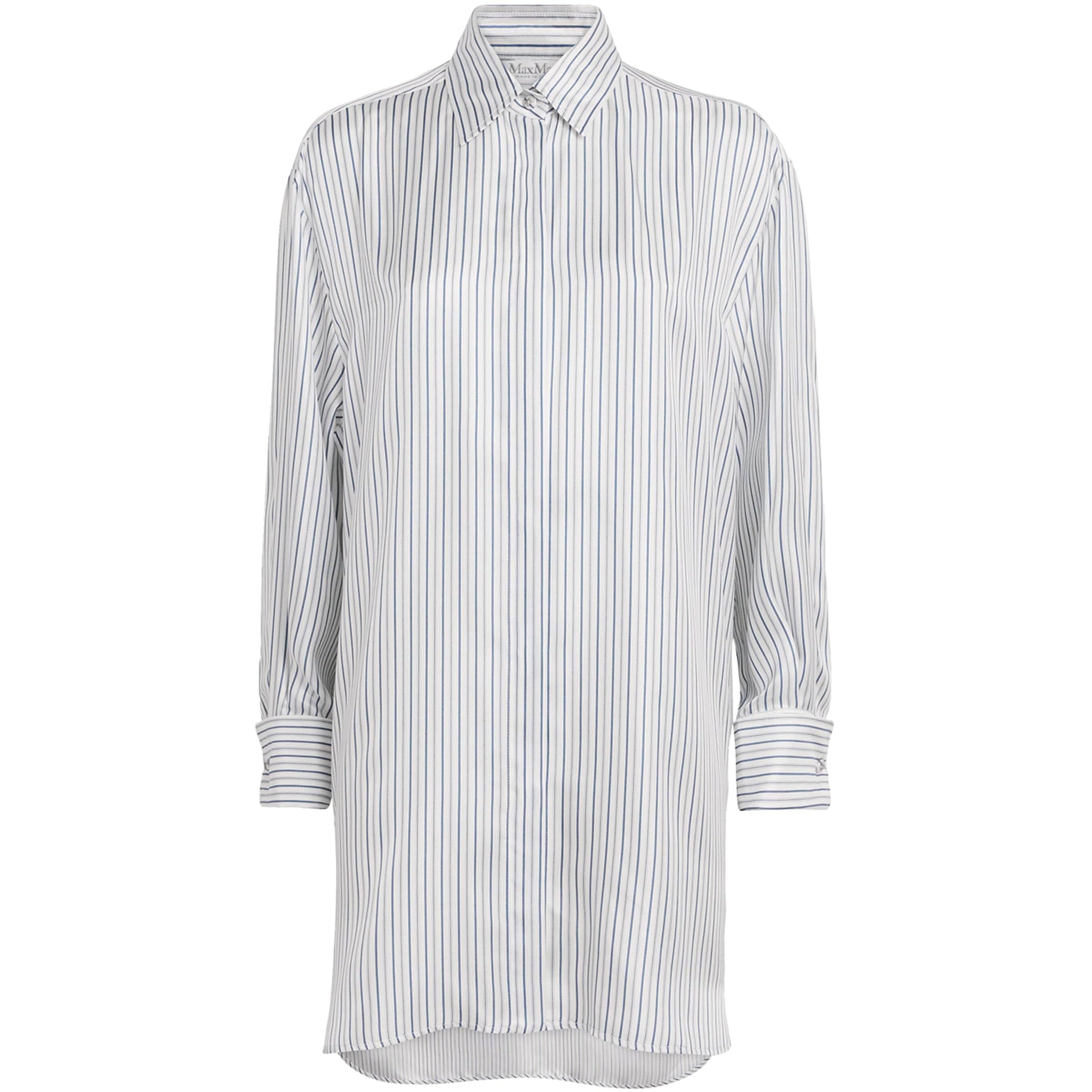 Max Mara White Silk Stripe Mini Shirt Dress