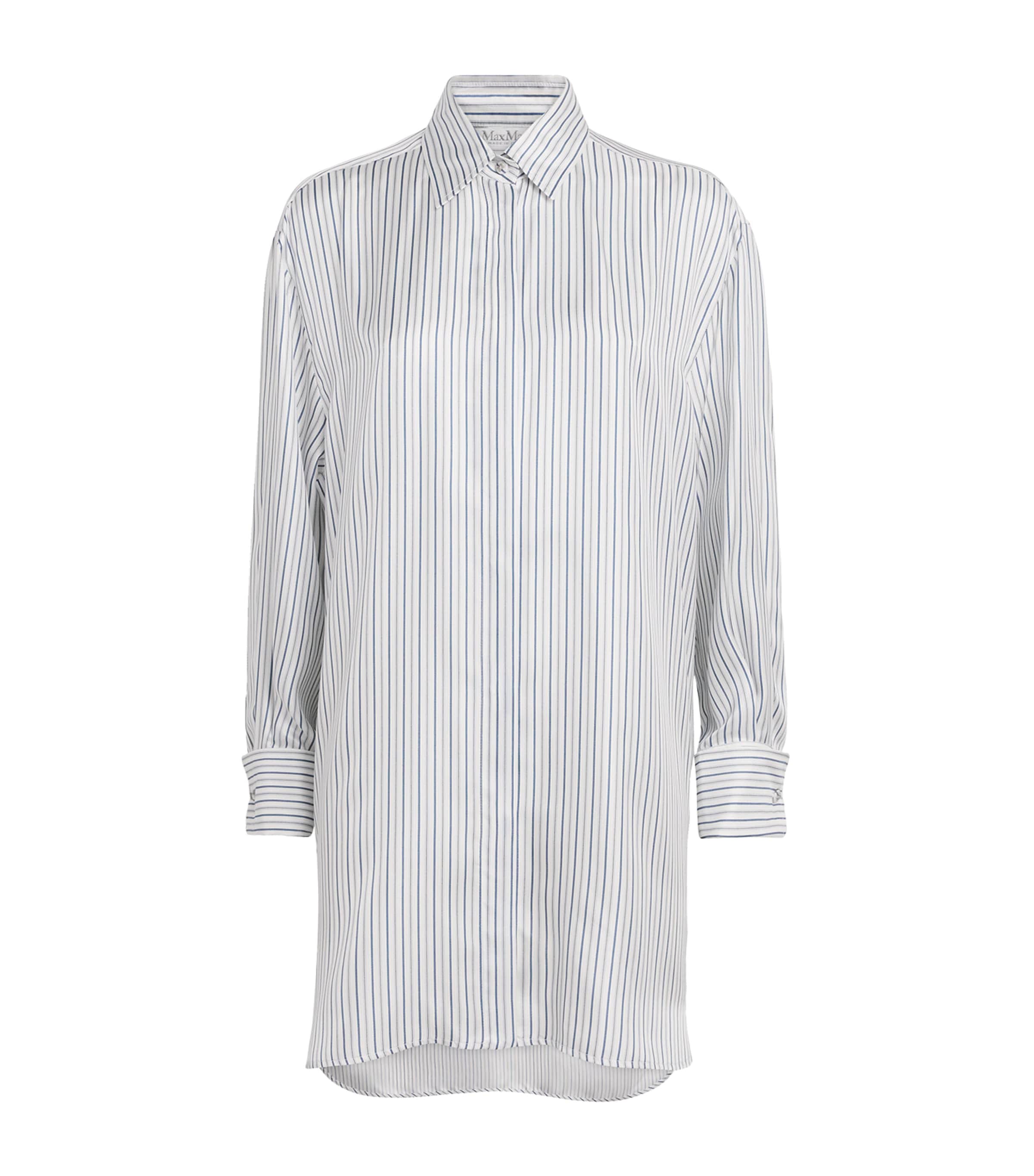 Max Mara White Silk Stripe Mini Shirt Dress