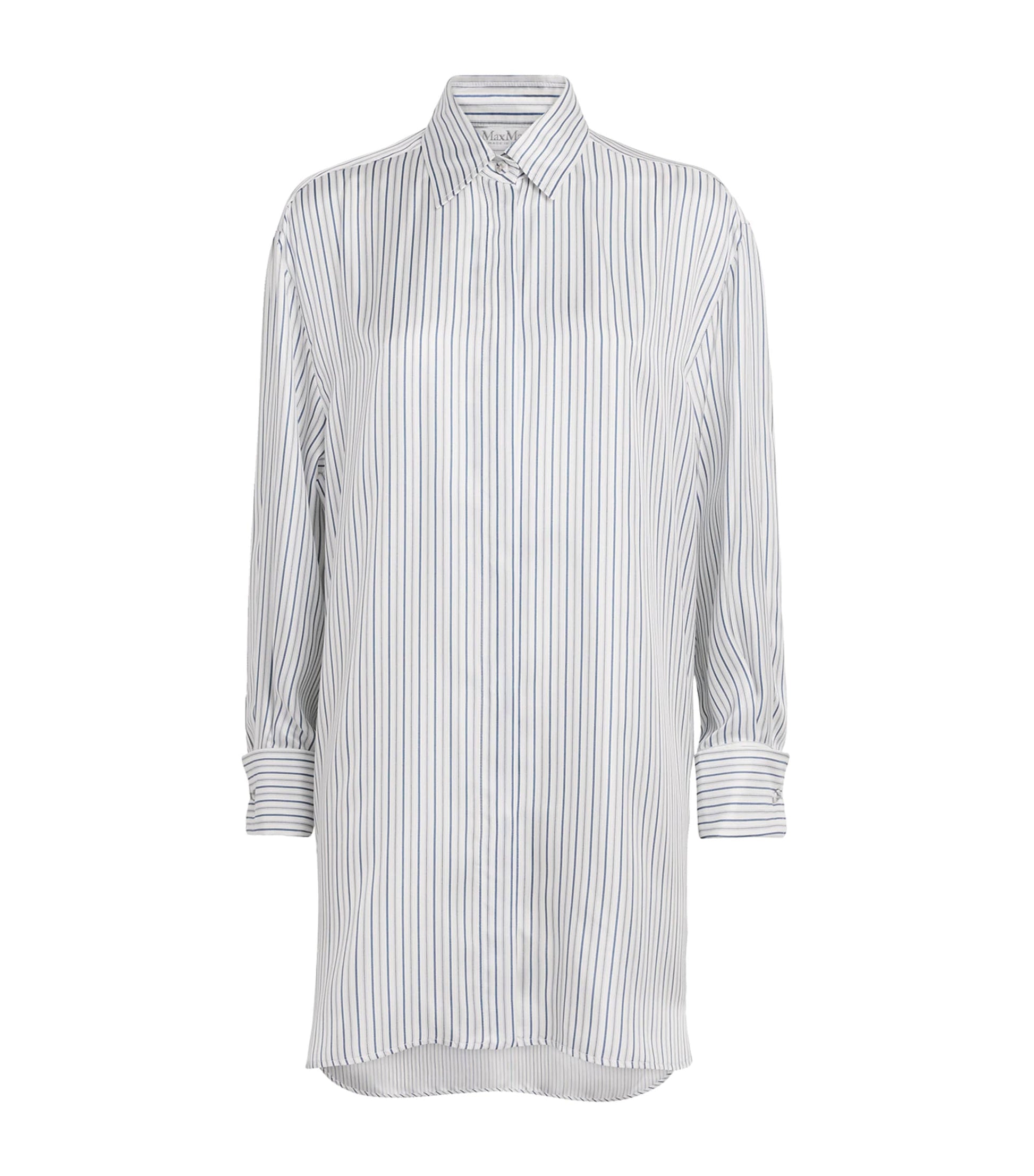 Max Mara White Silk Stripe Mini Shirt Dress