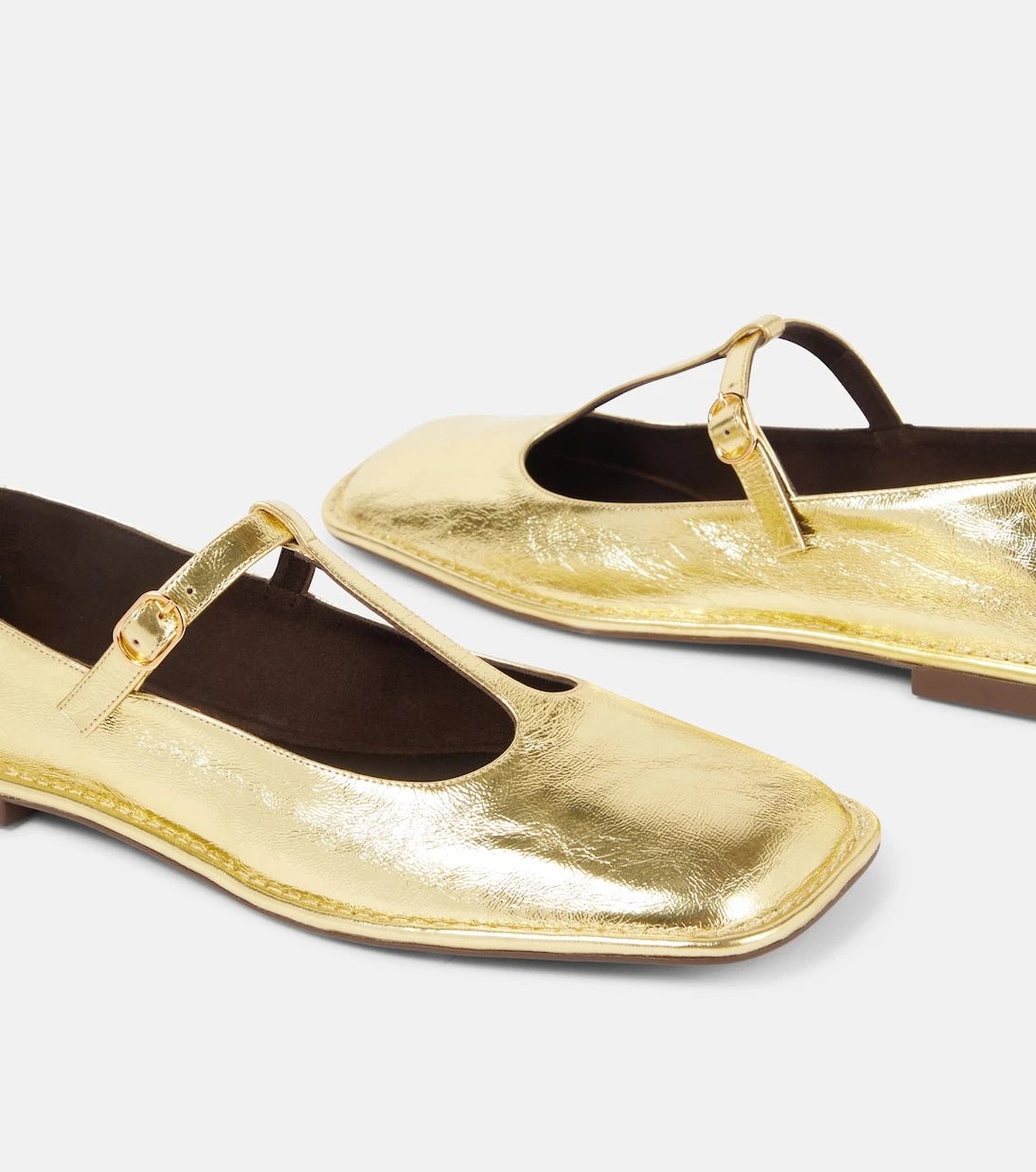 The Row - Square T-Strap leather Mary Jane flats