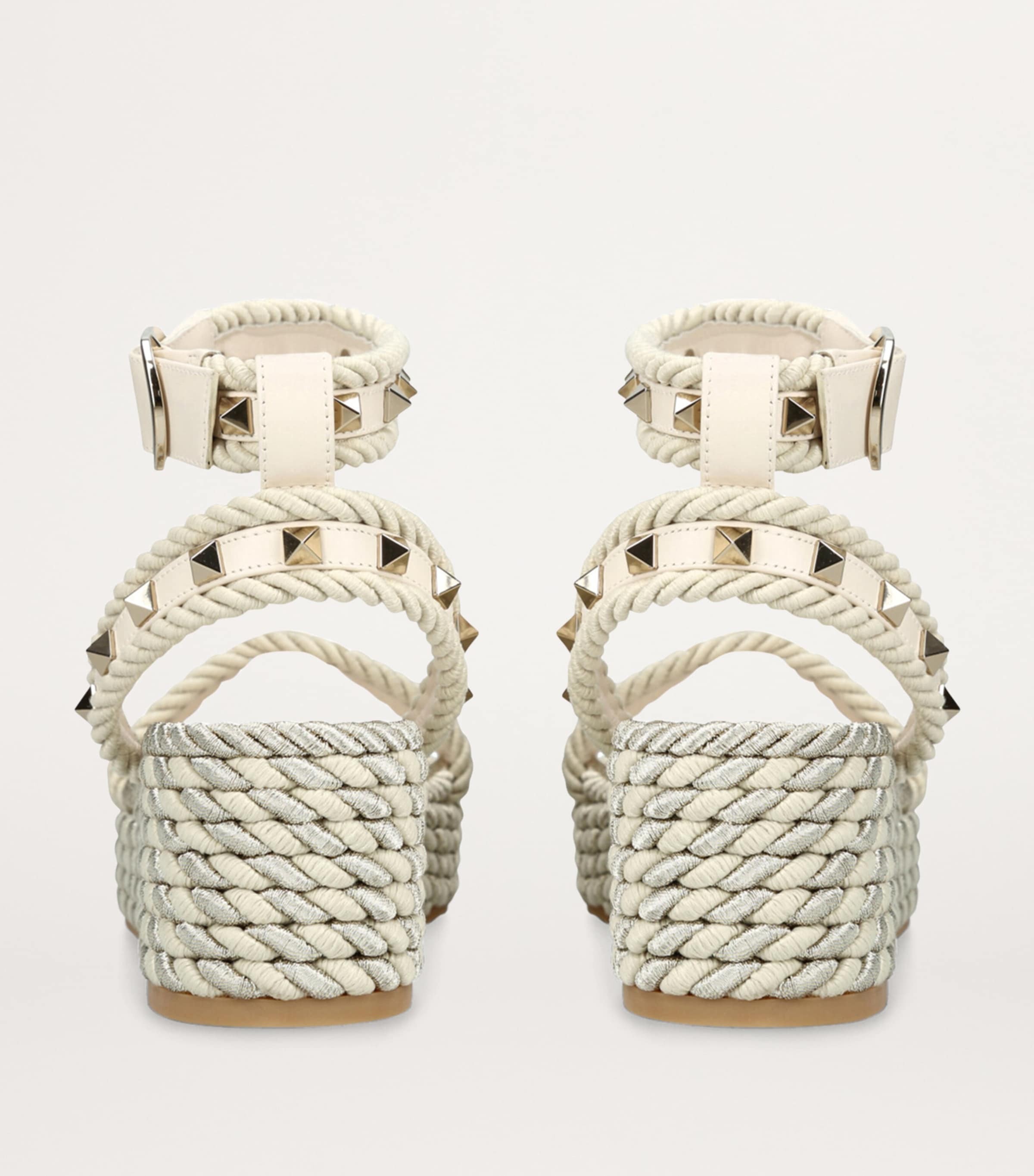 Valentino Garavani White Leather Rockstud Espadrille Sandals 45
