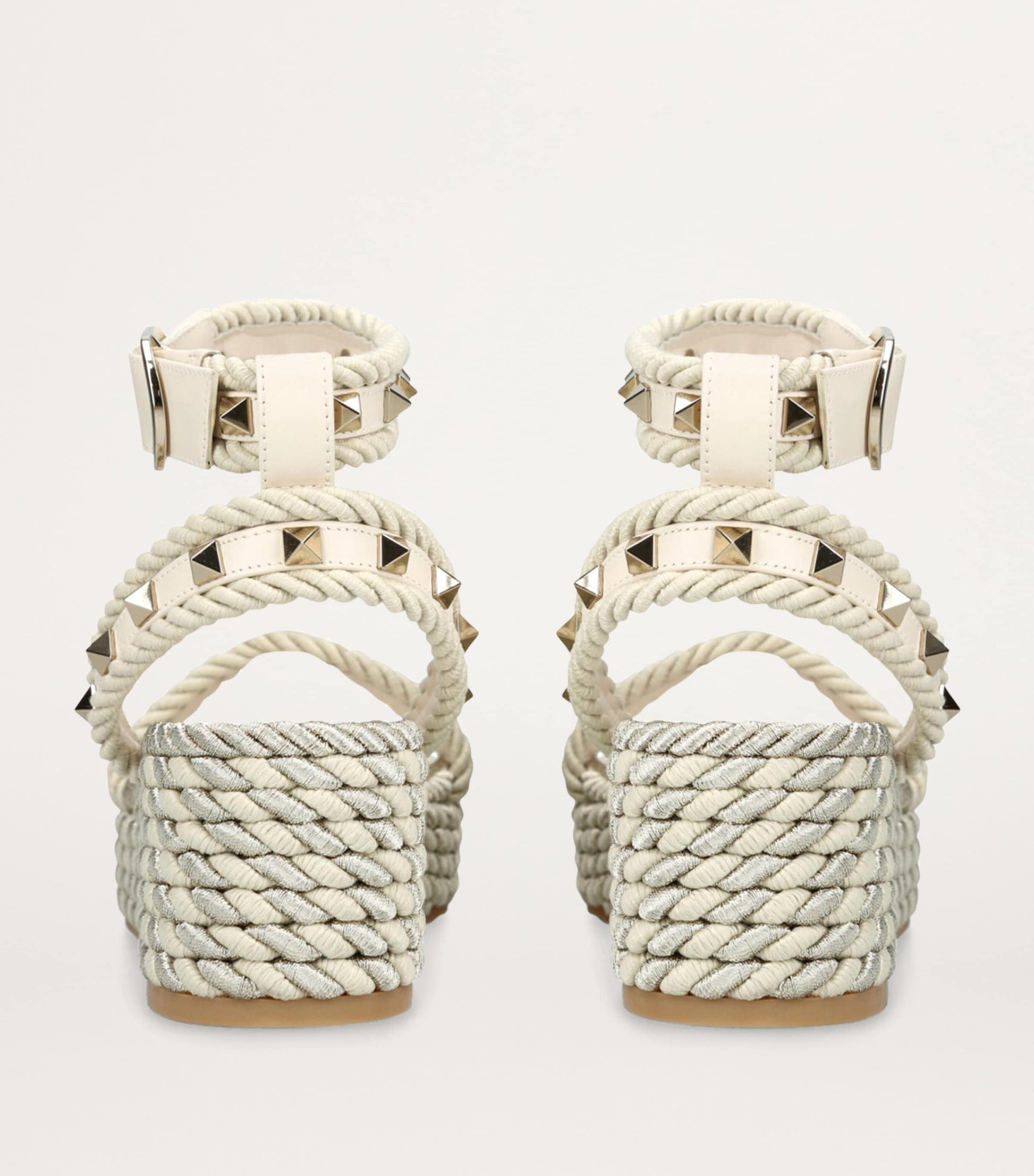 Valentino Garavani White Leather Rockstud Espadrille Sandals 45