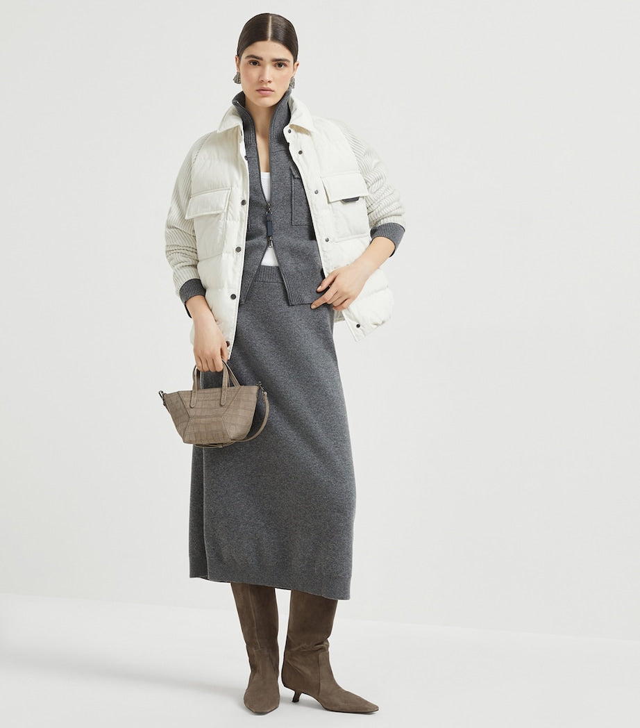 Brunello Cucinelli White Down Hybrid Puffer Jacket