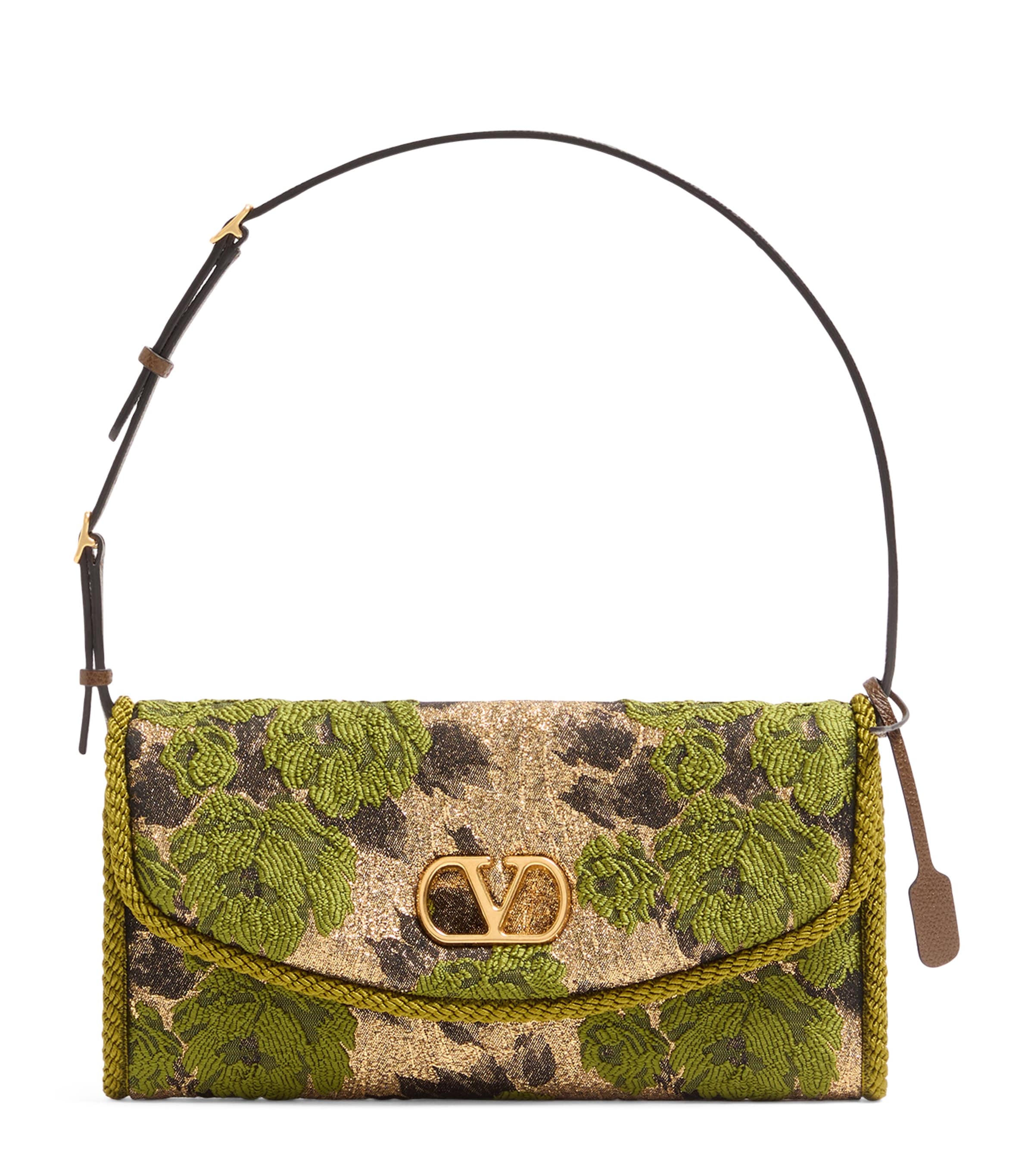 Embroidered Vain Soft Shoulder Bag