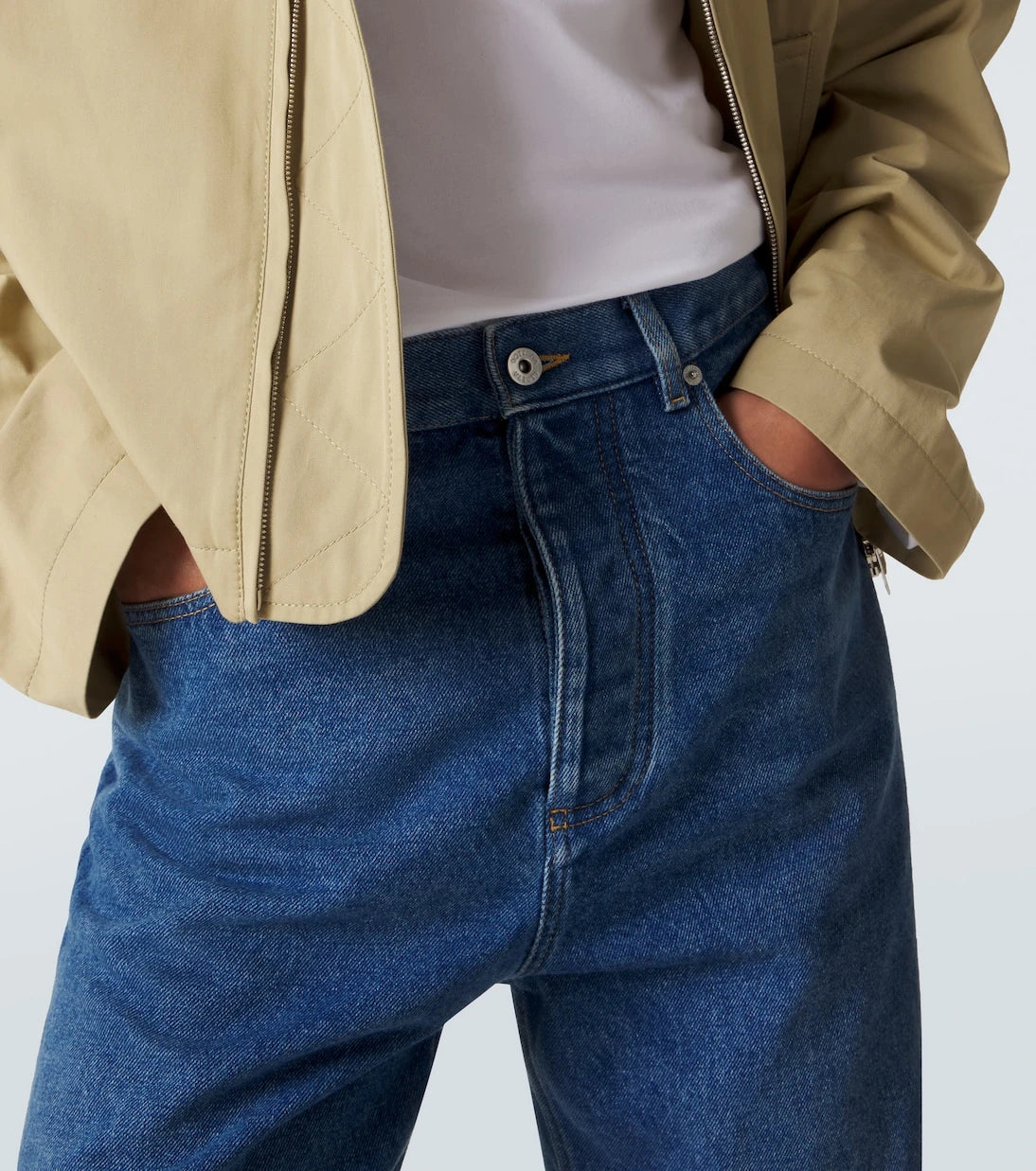 Bottega Veneta - Leather-trimmed wide-leg jeans
