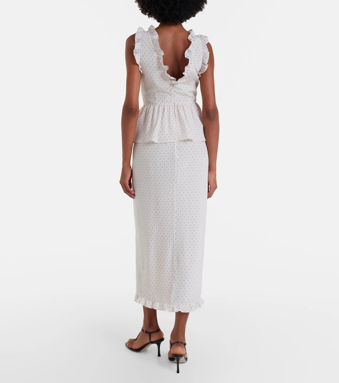 Alessandra Rich - Polka-dot peplum silk midi dress