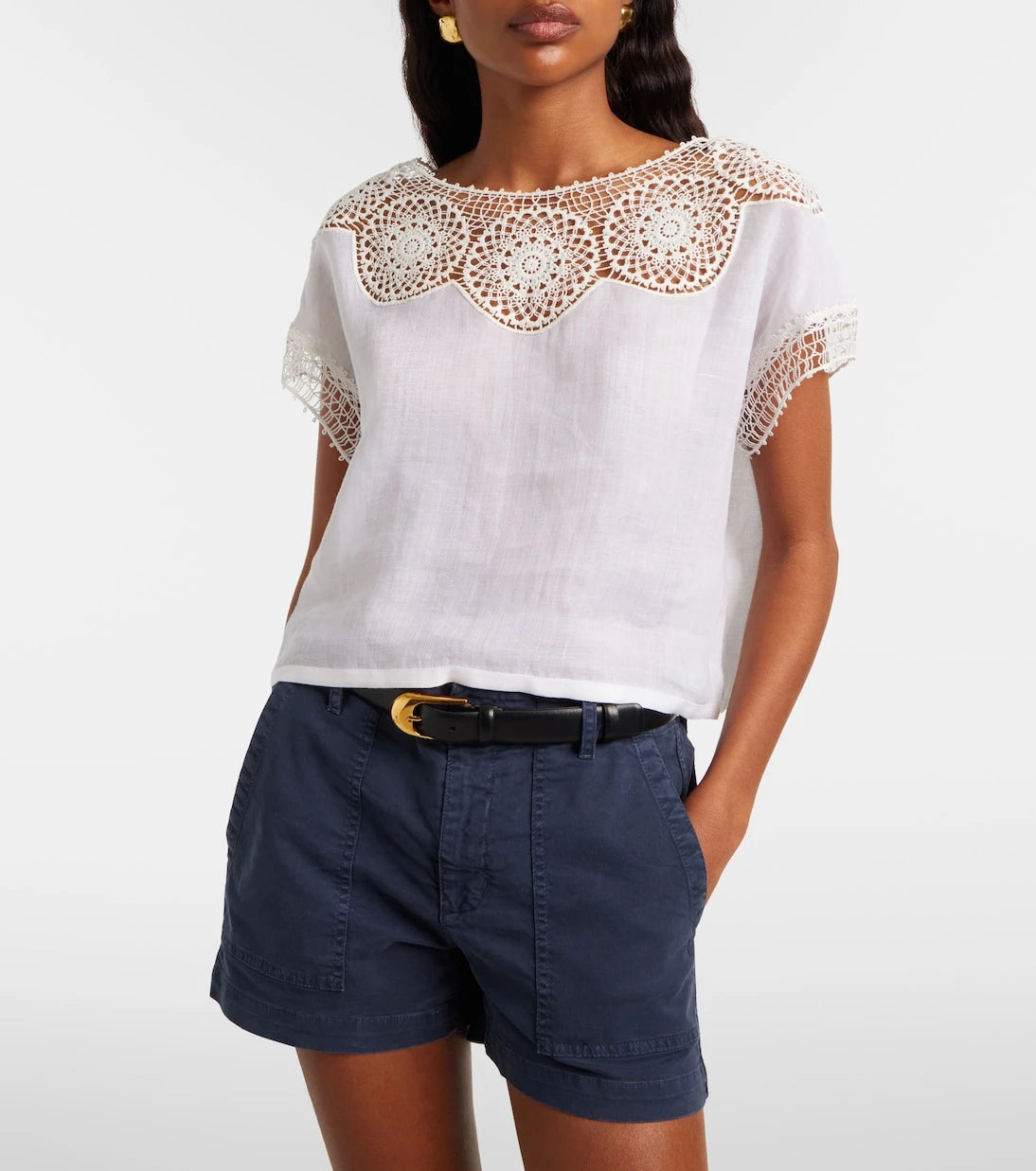 Nili Lotan - Caila crochet-trimmed ramie top