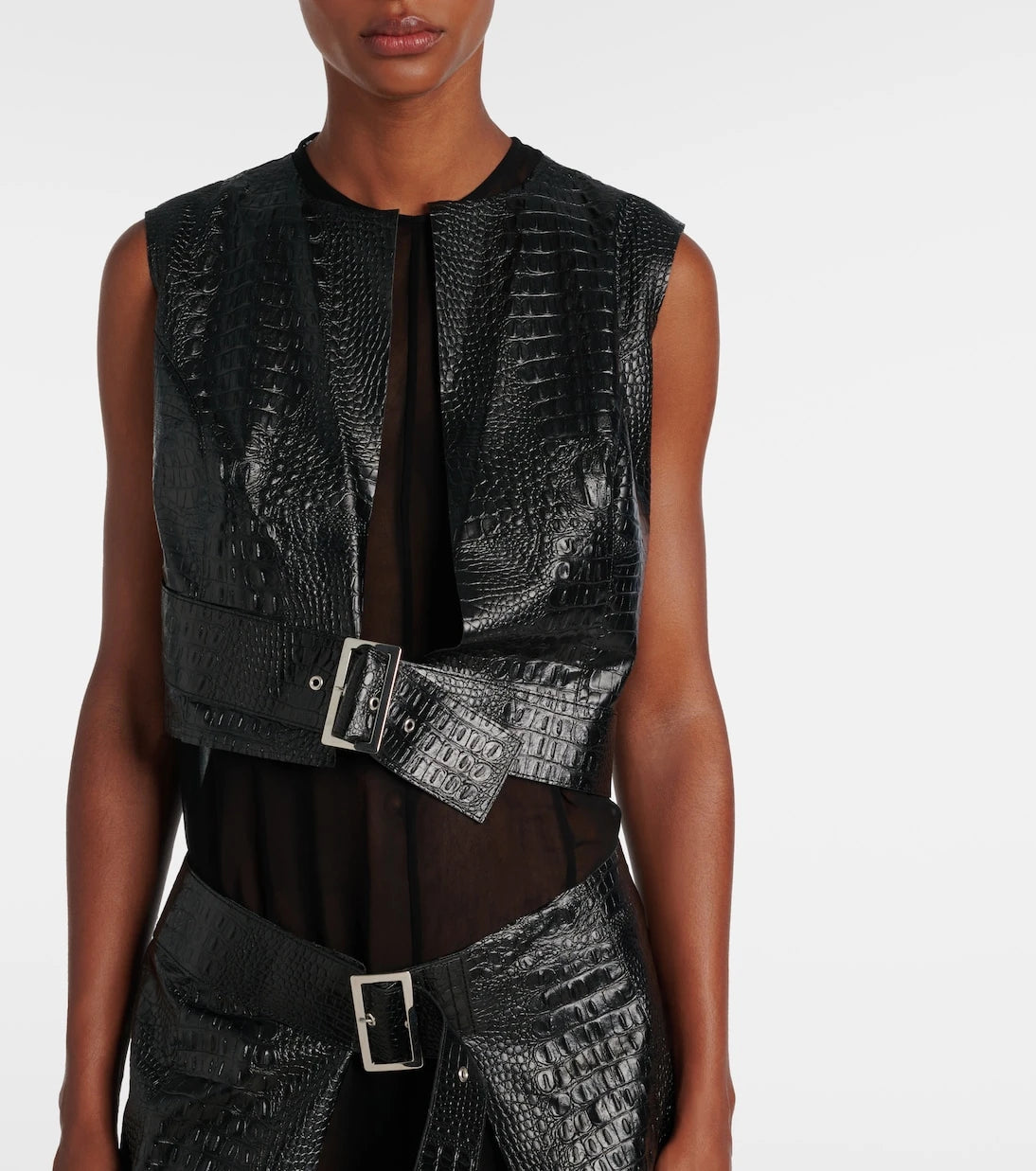 Junya Watanabe - Snake-effect faux leather midi dress