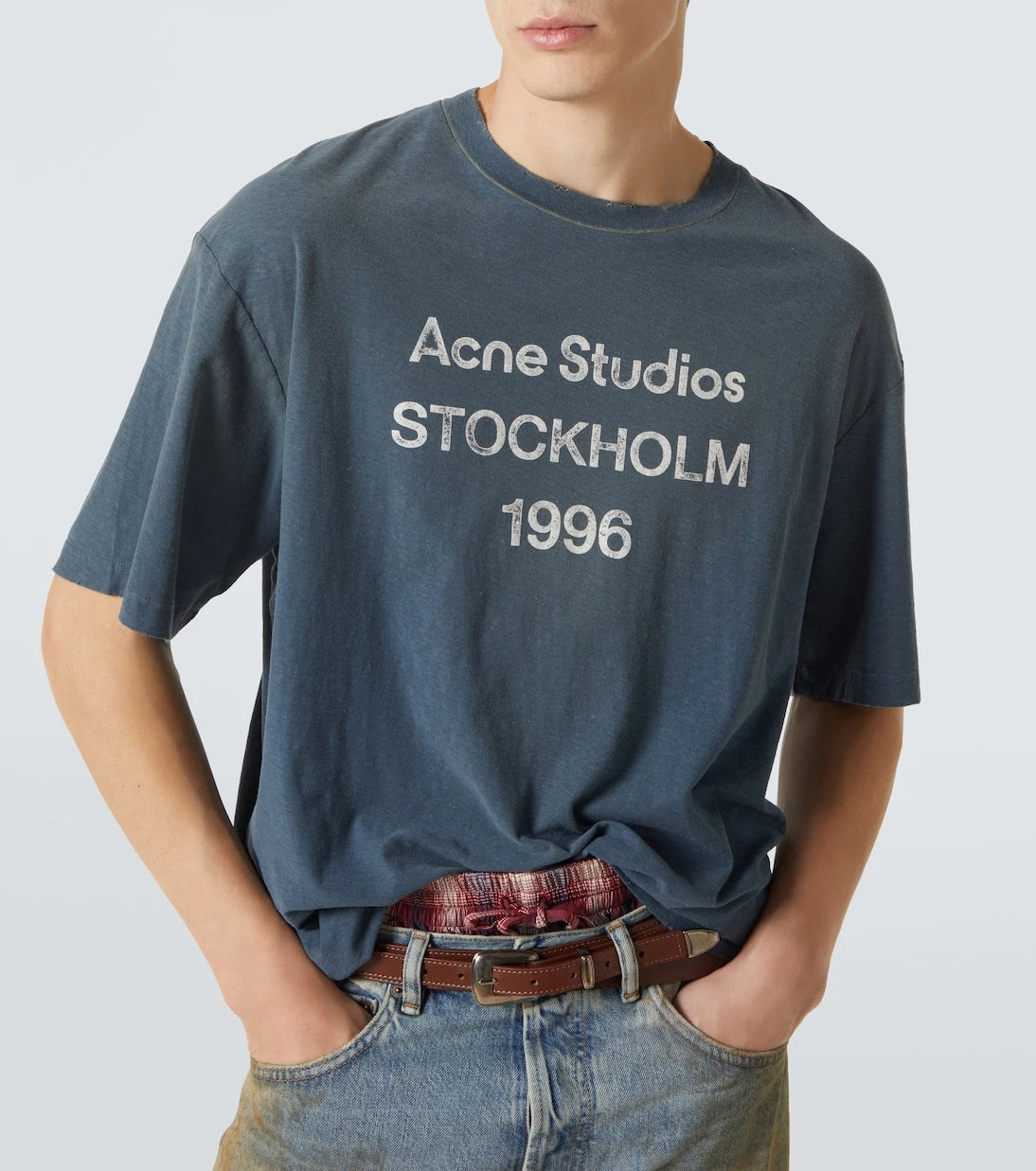Acne Studios - تي شيرت من القطن والقنب بشعار العلامة