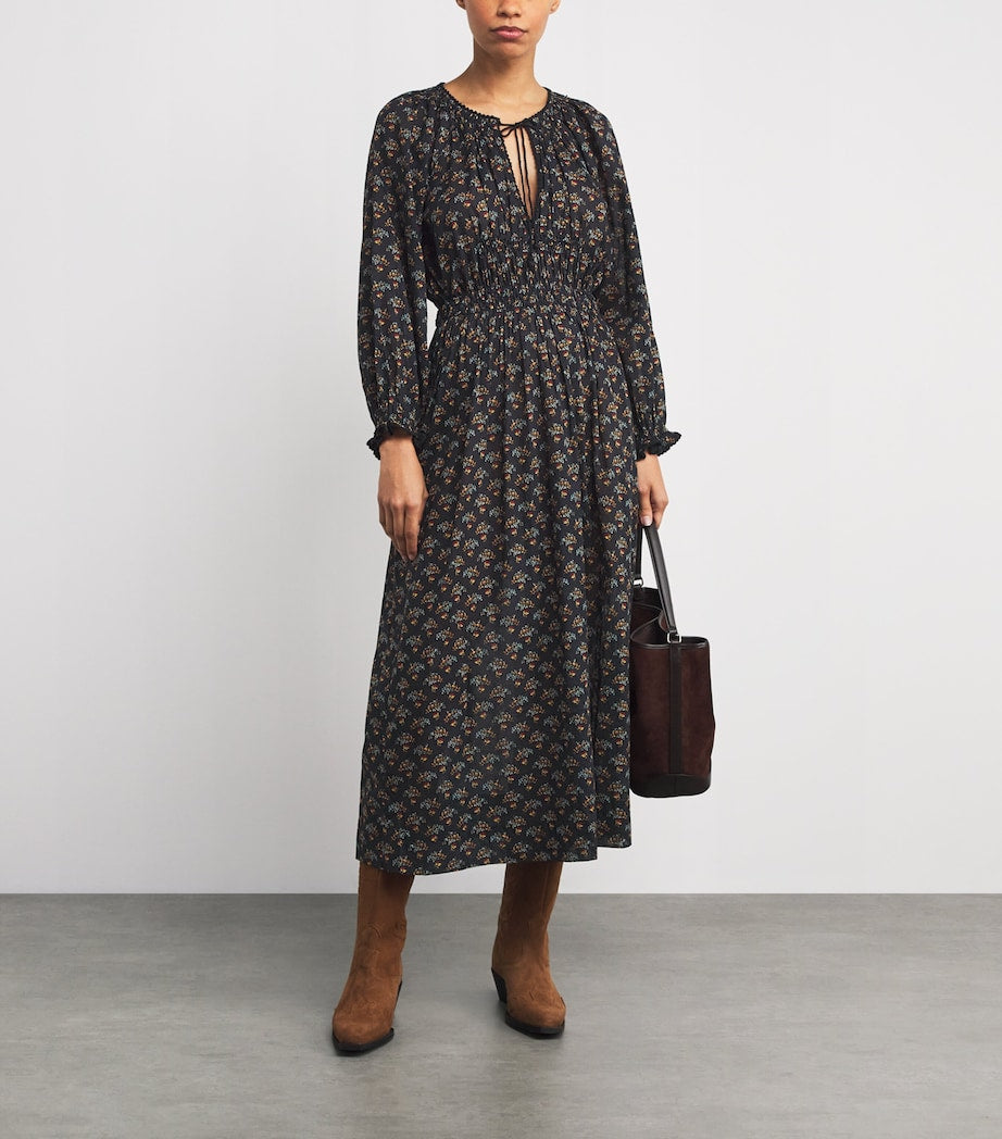 DÔEN Black Organic Cotton Voile Delfina Midi Dress