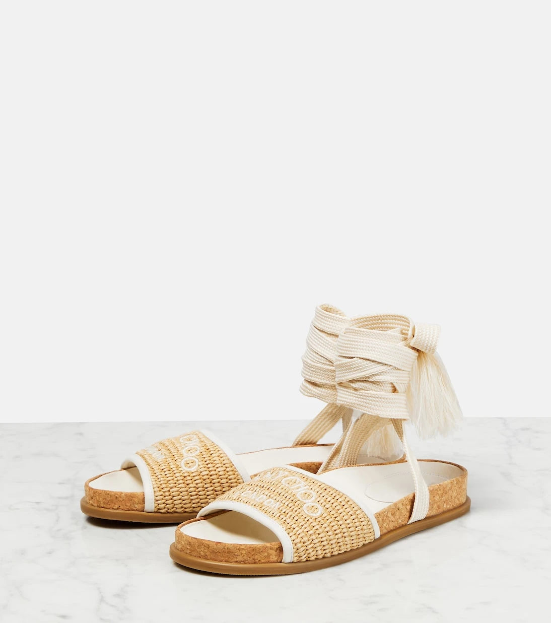 Jimmy Choo - Gal Flat logo raffia sandals