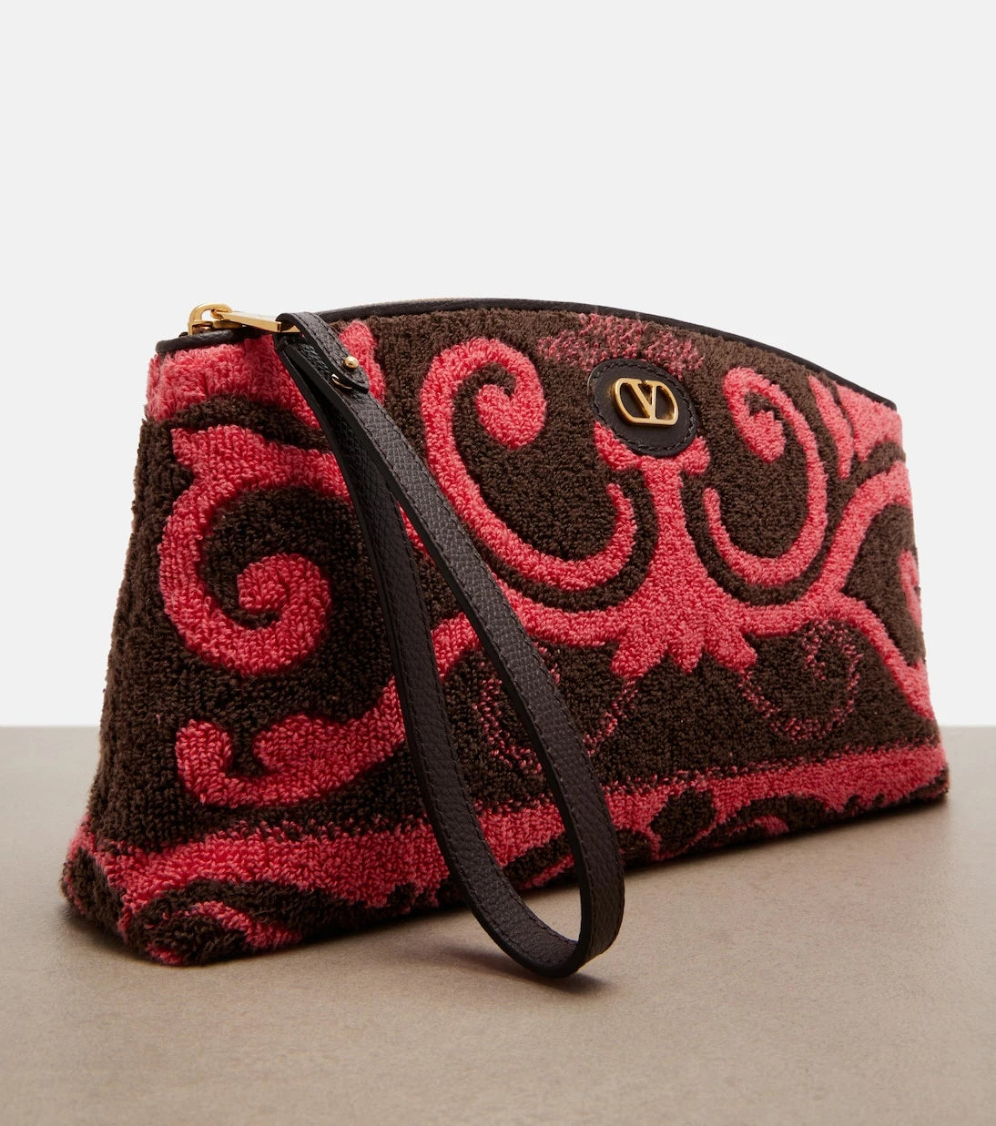 Valentino Garavani - VLogo leather-trimmed terry pouch