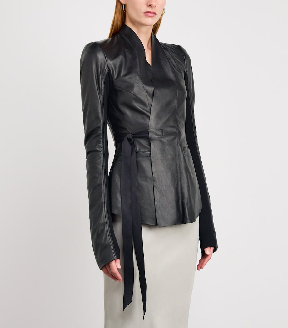 Rick Owens Black Wool-Panel Hollywood Leather Jacket