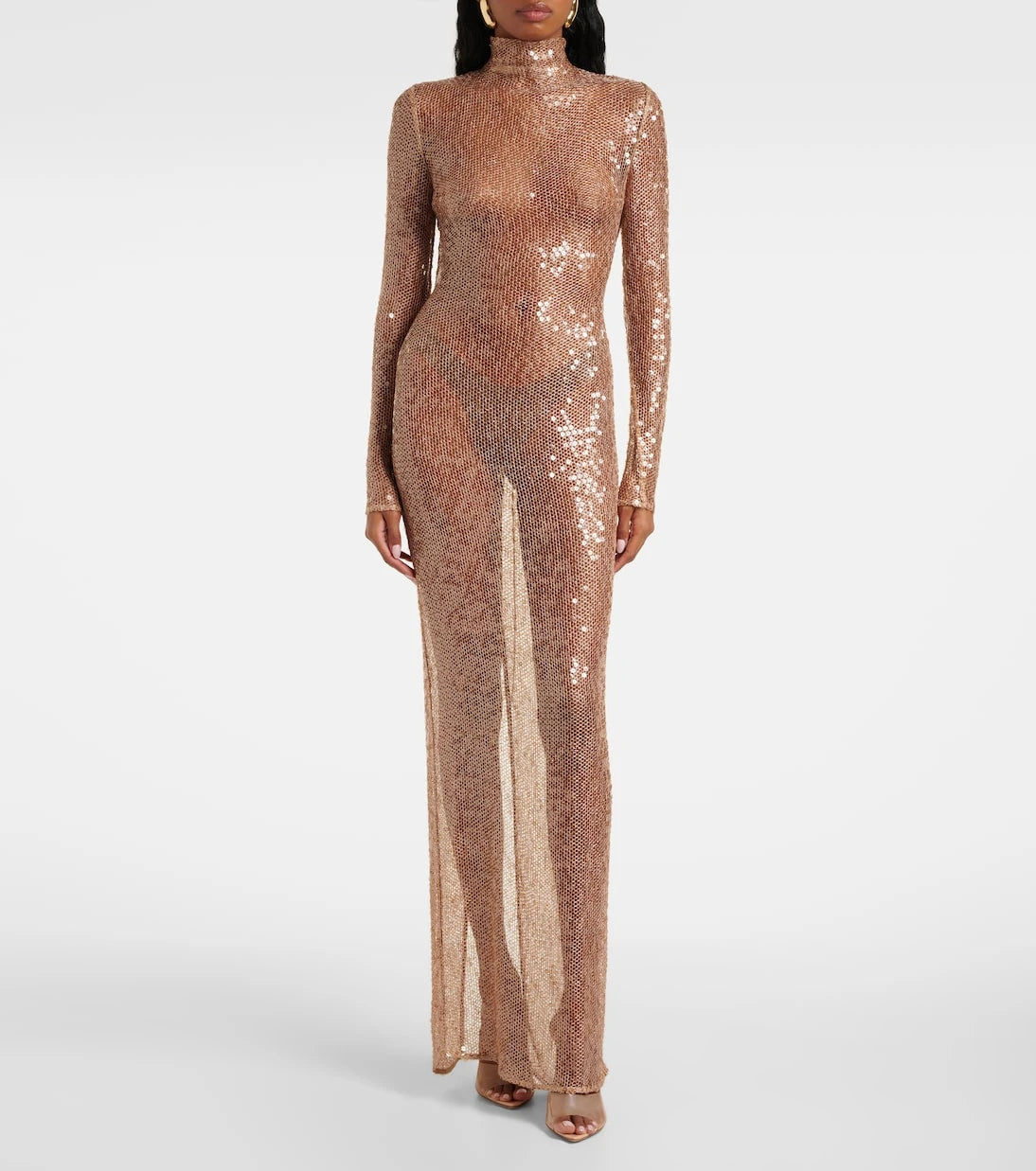 Magda Butrym - Sequined turtleneck sheer maxi dress