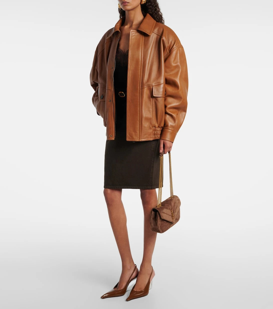 Saint Laurent - Oversized leather bomber jacket