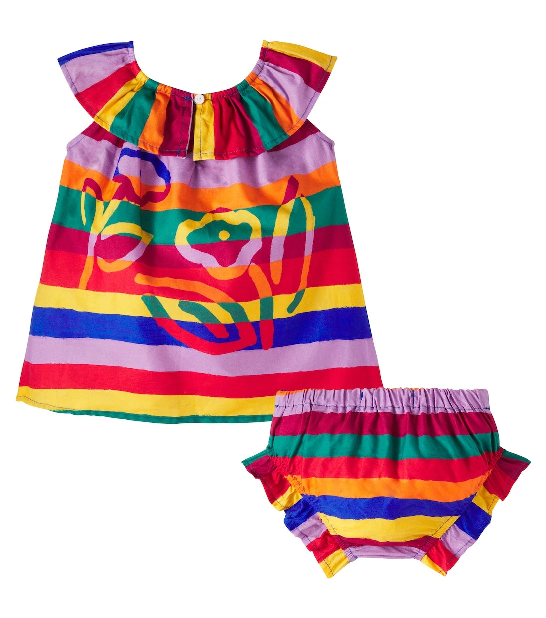 Fábula - Baby striped cotton dress and bloomers set