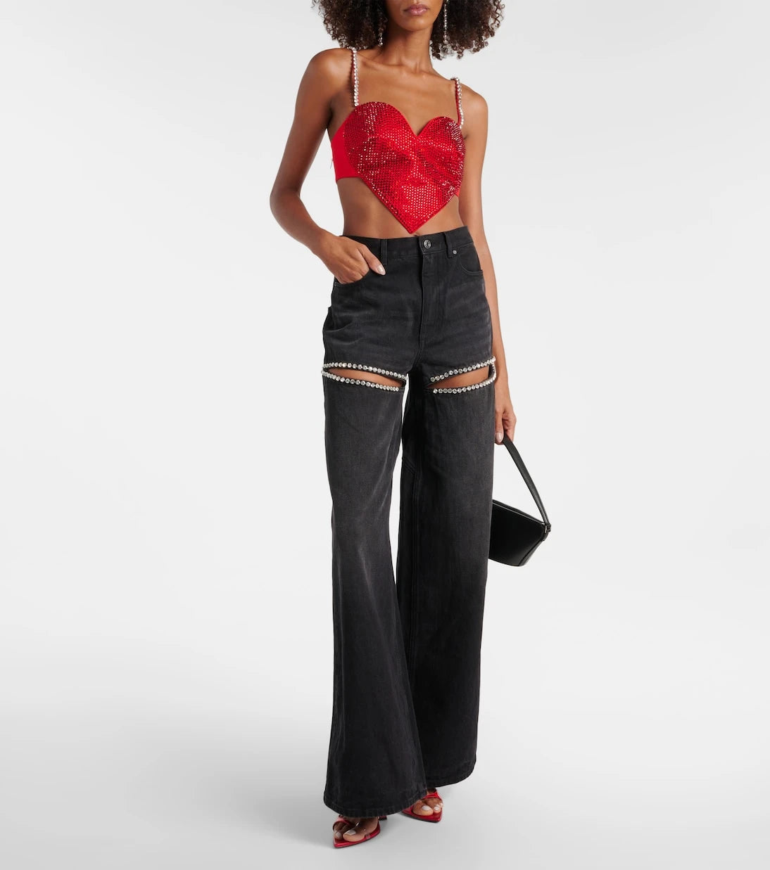 Area - Crystal-embellished wide-leg jeans