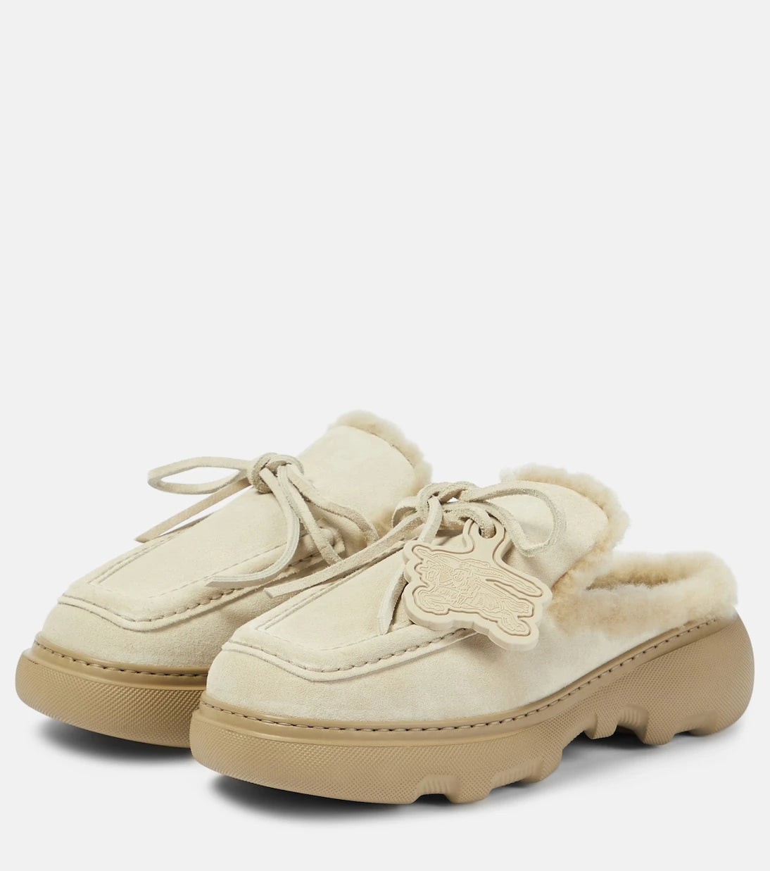 Burberry - EKD shearling-lined suede mules
