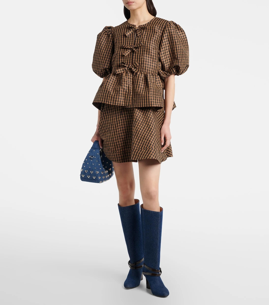 Ganni - Kat denim knee-high wedge boots