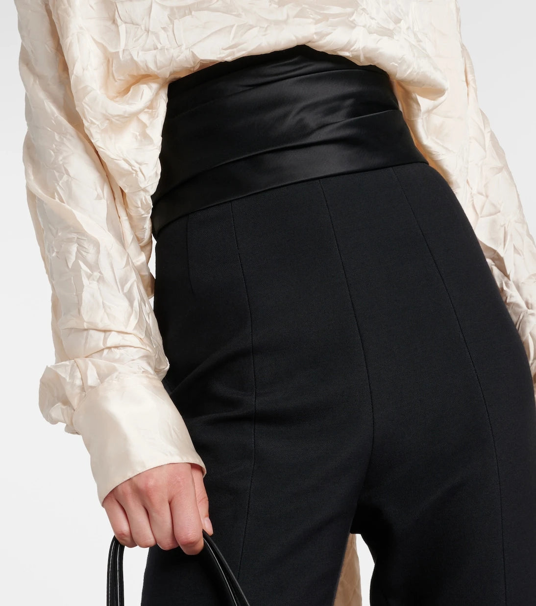 Khaite - Lenro satin-trimmed high-rise slim pants