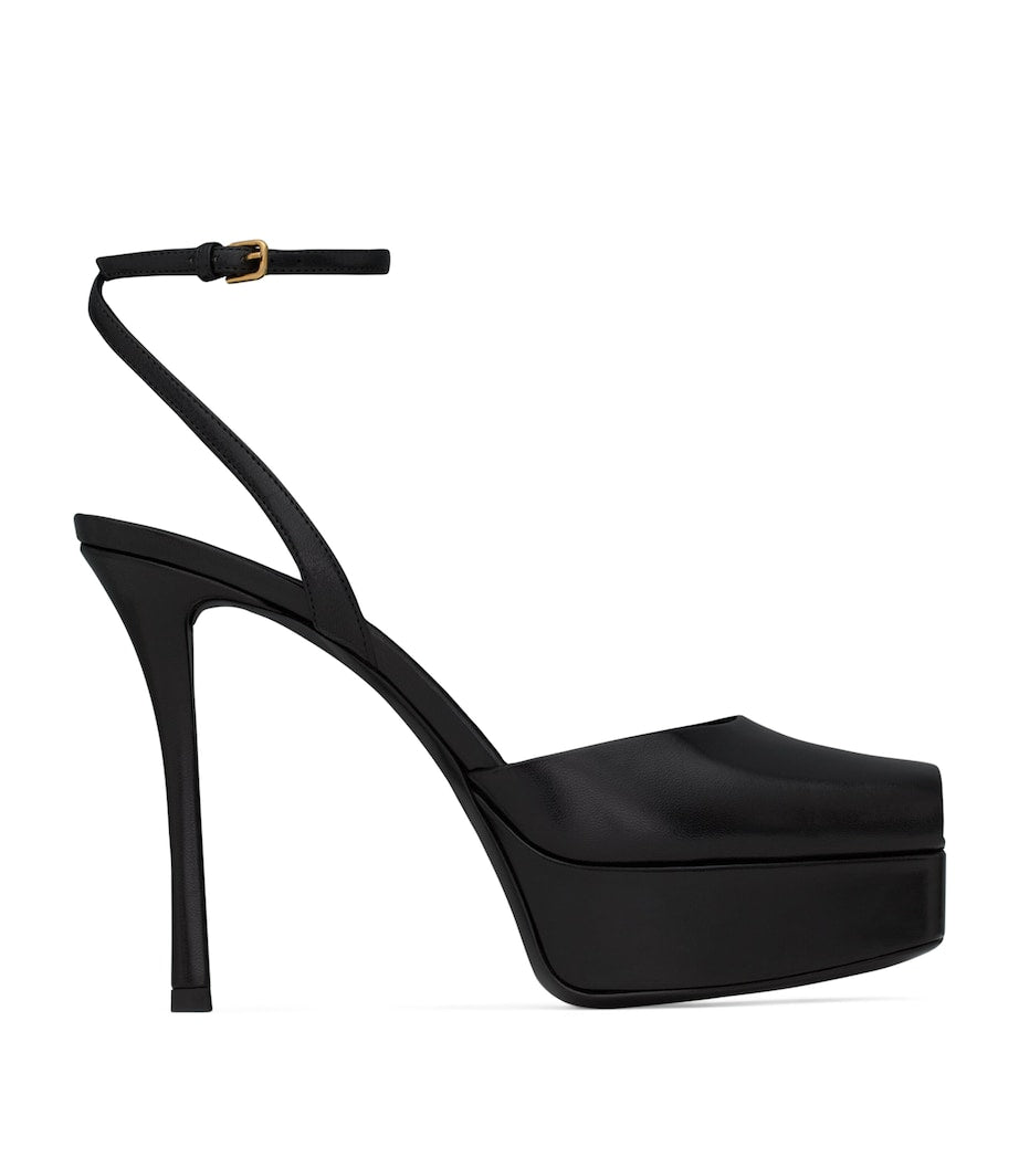 Saint Laurent Black Leather La Scandale Platform Sandals 85