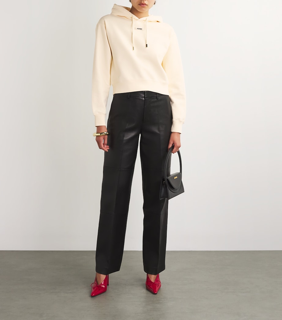 Ivory Cotton Cropped Grosgrain Logo Hoodie