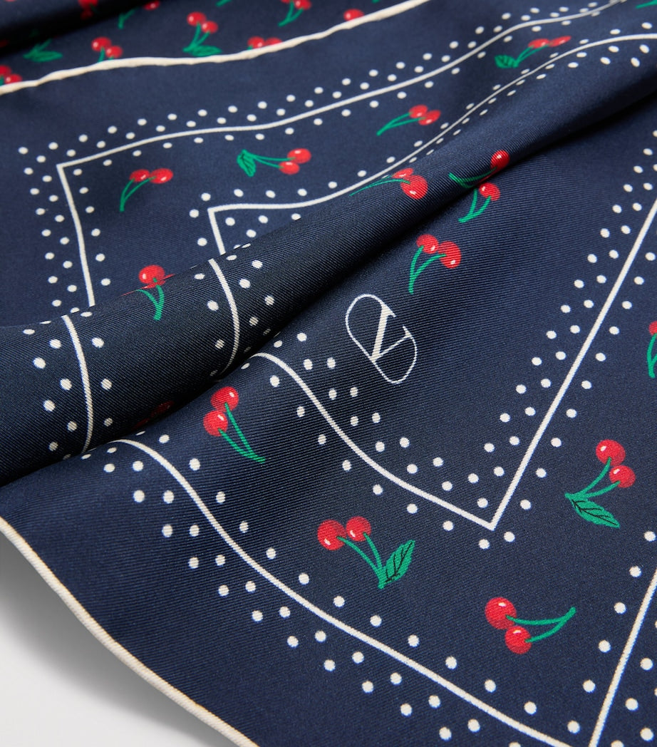 Valentino Garavani Blue Silk Cherryfic Print Scarf