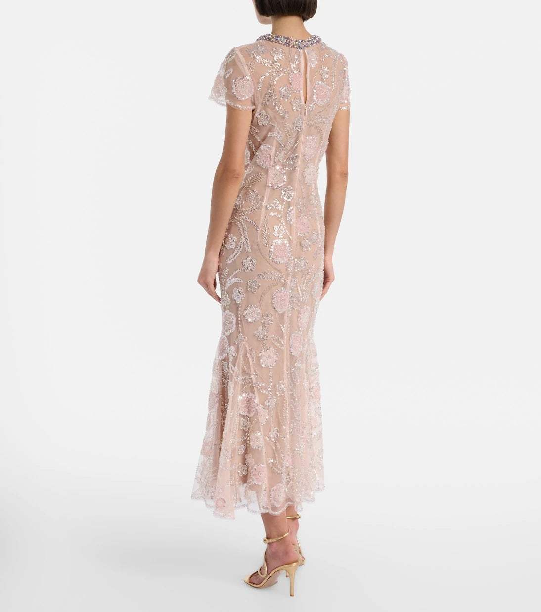 Self-Portrait - Floral sequined mesh midi dress