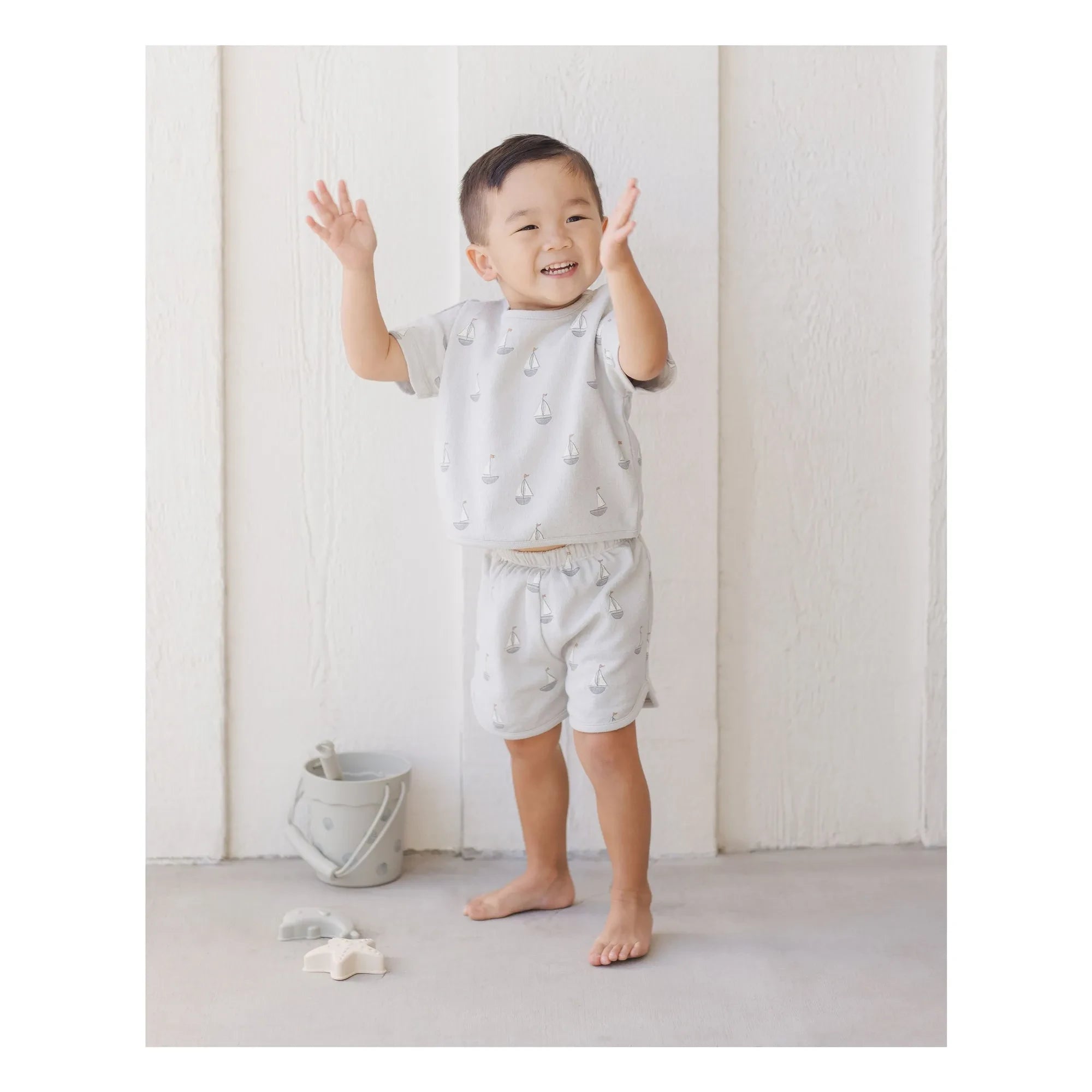Quincy Mae - Sailboat T-shirt and Short Set | Grey blue
