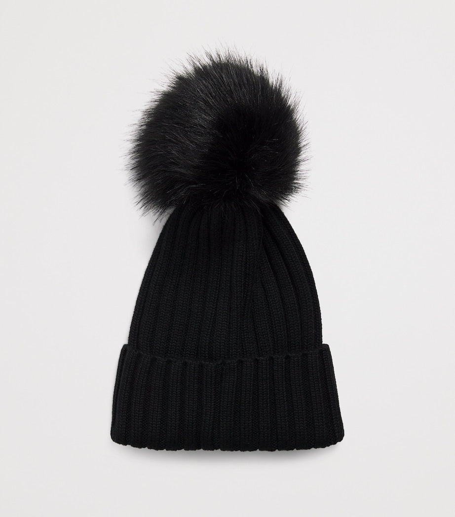 Moncler Black Virgin Wool Pom-Pom Beanie