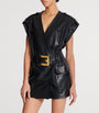 Balmain Black Leather Belted Mini Dress