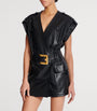 Balmain Black Leather Belted Mini Dress