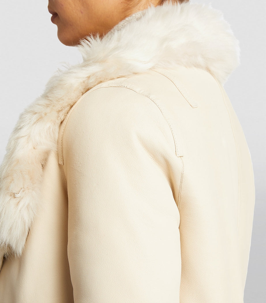 Yves Salomon White Reversible Shearling Jacket