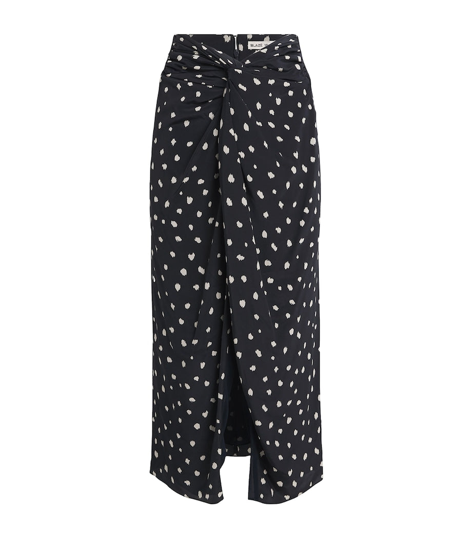 Blazé Milano Navy Silk Ruched Mariquita Midi Skirt